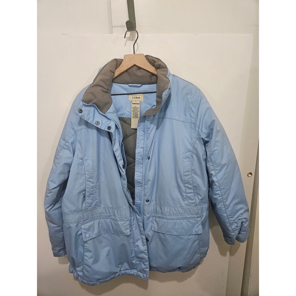 LL Bean Womens 2X Goose Down Puffer Parka Jacket Light Blue Quilted Winter Coat